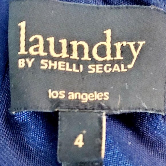 Laundry By Shelli Segal Women's Gold Chain Blouson Cocktail Dress Blue Size: 4 - Picture 10 of 11